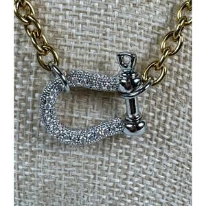 18K Gold Plated Pavé Horseshoe Clasp Necklace Two Tone Chain